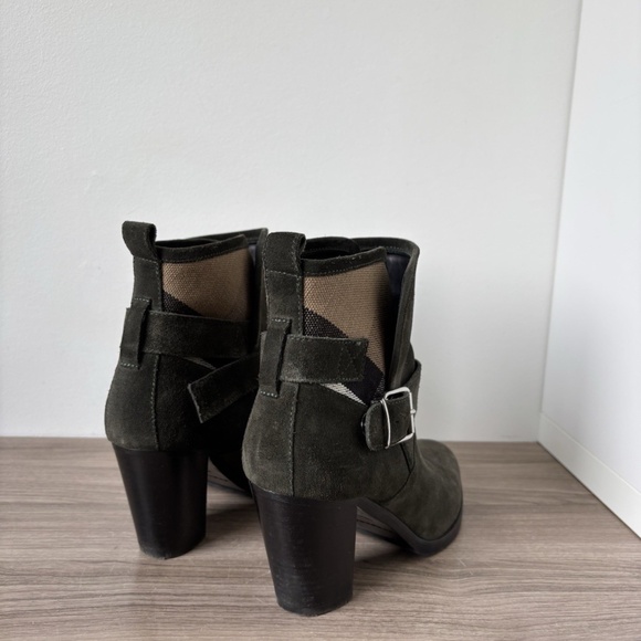 Burberry Ankle Boots Suede Chunky Heel Boots Green - Nova Check Plaide Sz 10 us - Picture 7 of 11